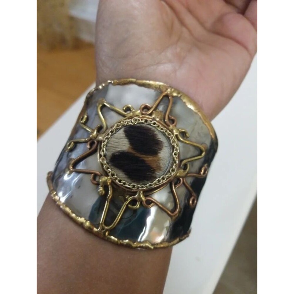 Artisan made Brutalist cuff bracelet copper brass hammered